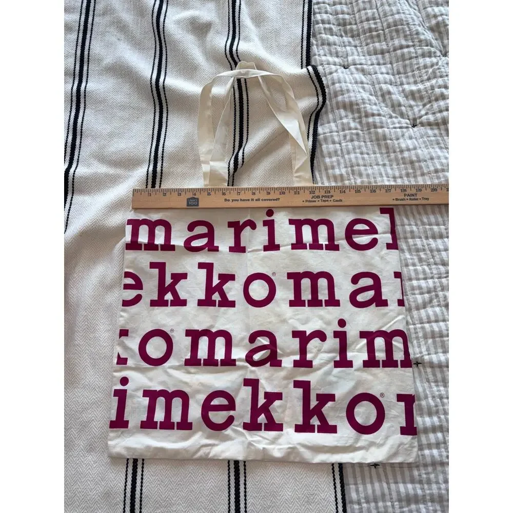 Marimekko Organic Cotton Canvas Tote Bag Cream Plum Magenta Logo Print